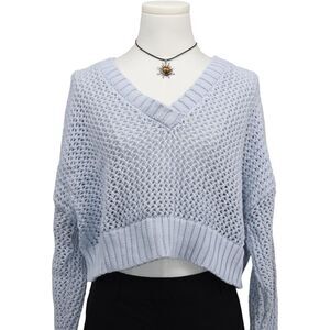 Aerie Light Blue Cropped Open Knit Sweater Soft Girl Cozycore M